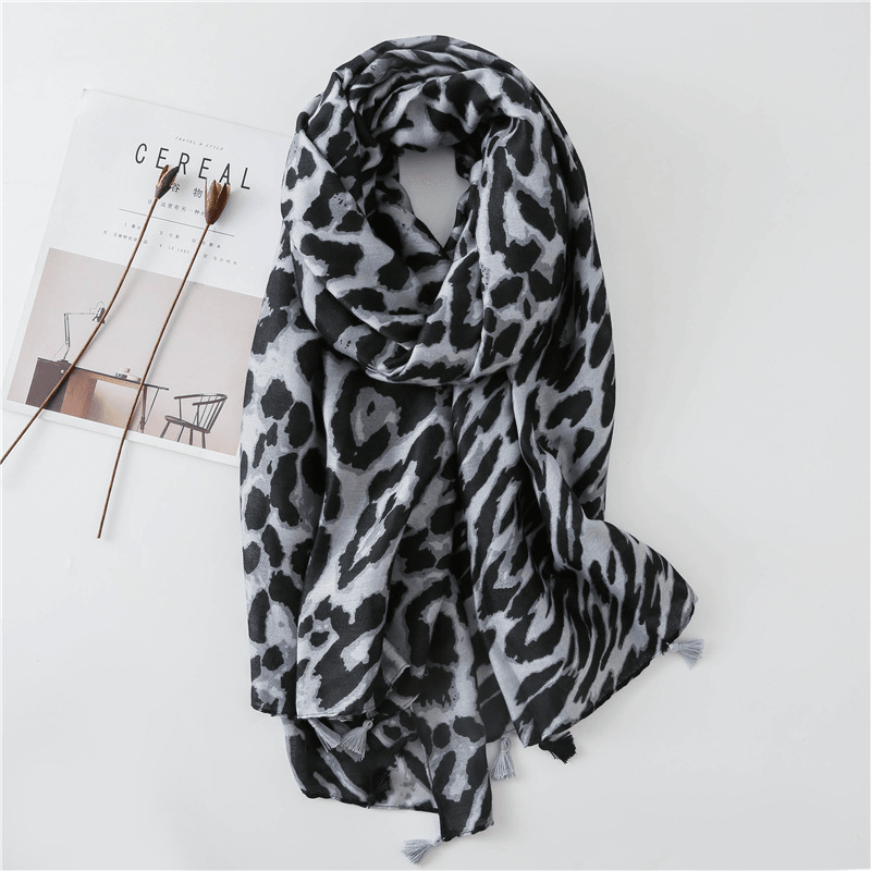 Leopard Print Cotton and Linen Silk Scarf Dual-Use Shawl - MRSLM