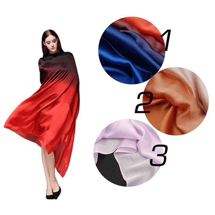 Women Satin Silk Gradient Colors Scarf Soft Long Beach Sunshade Towel Shawl - MRSLM