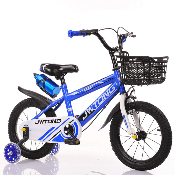 16Inch Children Bike Adjustable High with 2 Flashing Auxiliary Wheel Water Bottle for 5-8 Years Old - MRSLM