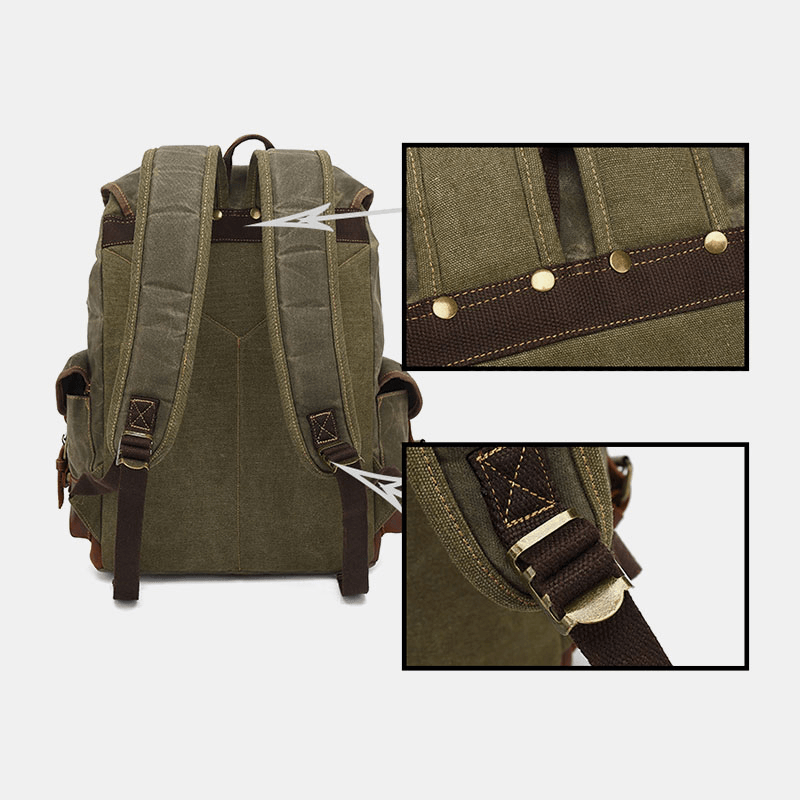 Men Vintage Canvas Leather Wear-Resistant Anti-Theft Waterproof Backpack Leisure Travel Bag - MRSLM