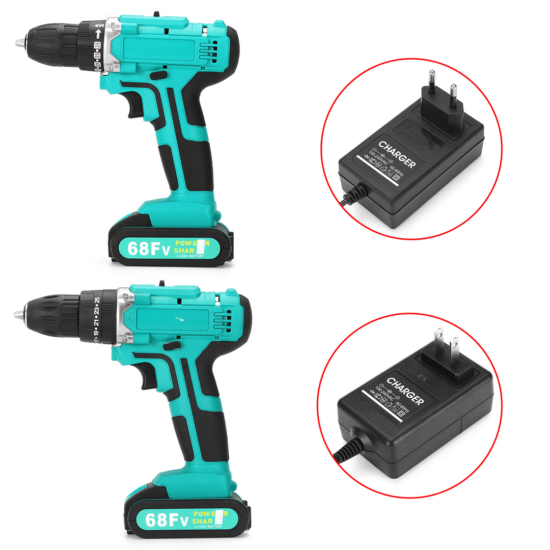 68FV Household Lithium Electric Screwdriver 2 Speed Impact Power Drills Rechargeable Drill Driver W/ 1 Li-Ion Batteries - MRSLM