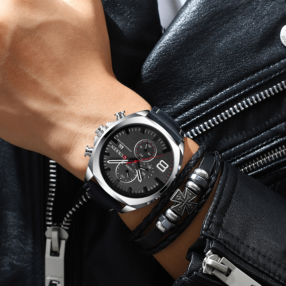 CURREN 8324 Chronometer Casual Style Male Sport Watch Leather Strap Analog Quartz Watch - MRSLM