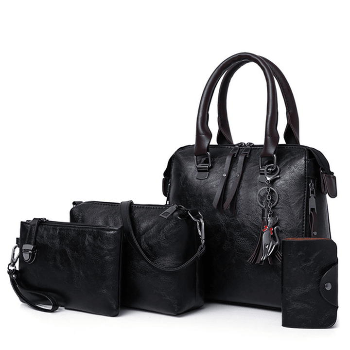 4 PCS Women Faux Leather Handbag Vintage Elegant Multi-Function Crossbody Bag - MRSLM