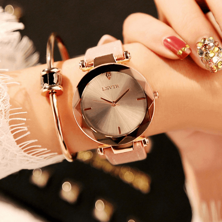 LSVTR Casual Fashion Diamond Pattern Dial Rhinestone PU Leather Strap Women Wristwatch Quartz Watch - MRSLM