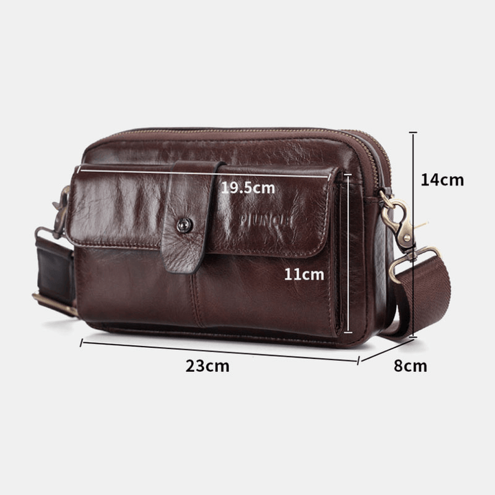 Men Genuine Leather Multi-Function Retro Shoulder Bag Waist Bag Cross Body Bag - MRSLM