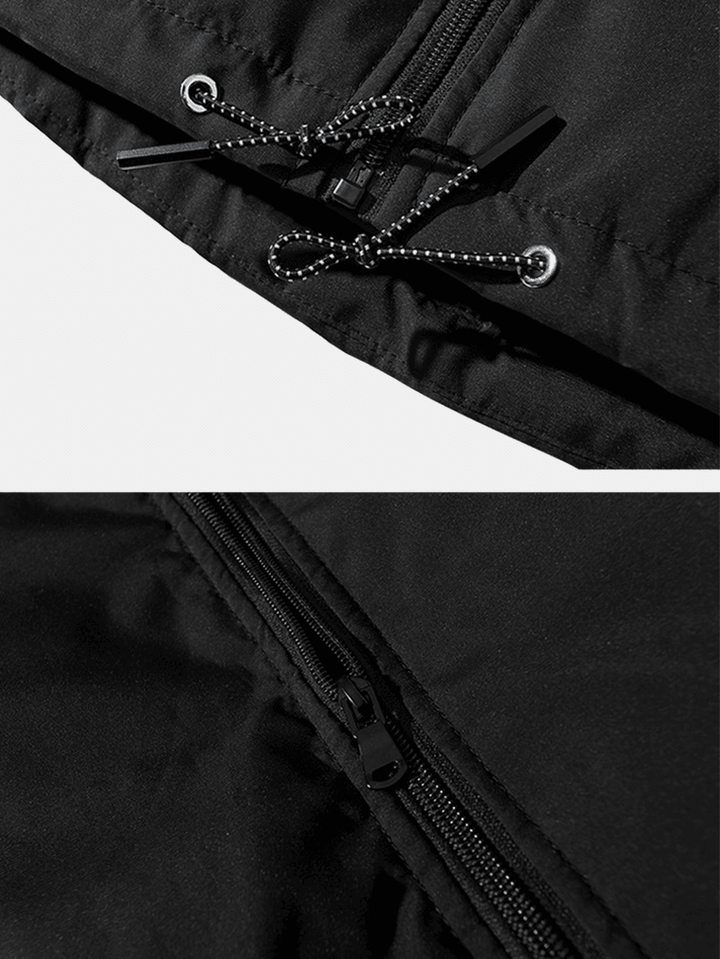 Mens Letter Text Print Zip Front Drawstring Hem Jacket Coats with Pocket - MRSLM