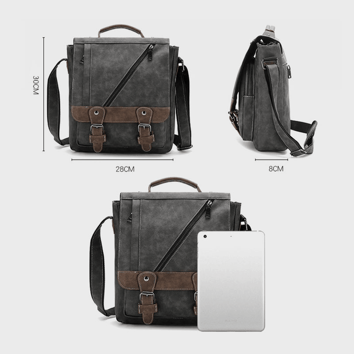 Men Faux Leather Retro Large Capacity Multi-Carry Handbag Crossbody Bag - MRSLM