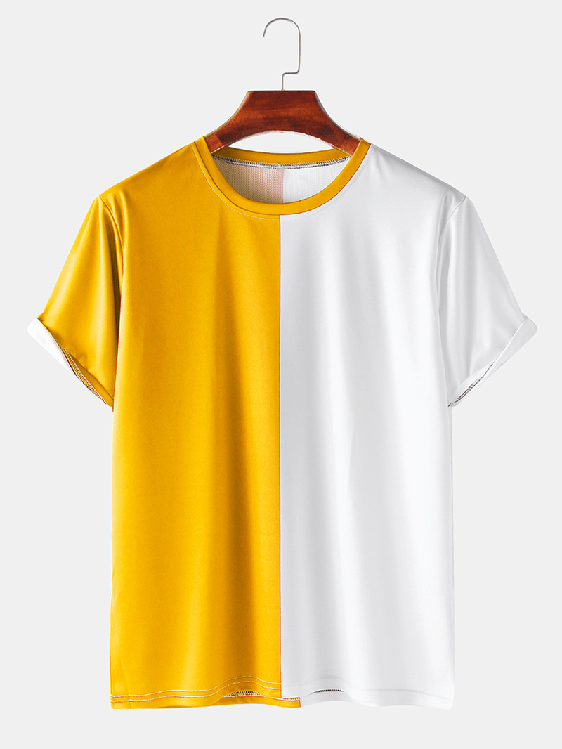 Mens Colorblock Breathable & Thin Casual round Neck T-Shirts - MRSLM