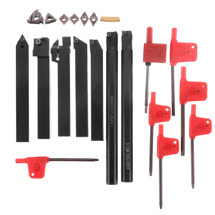 21PCS 12Mm Lathe Solid Carbide Inserts Turning Tool Holder Boring Bar with Wrenches for Lathe Cutting Tools - MRSLM