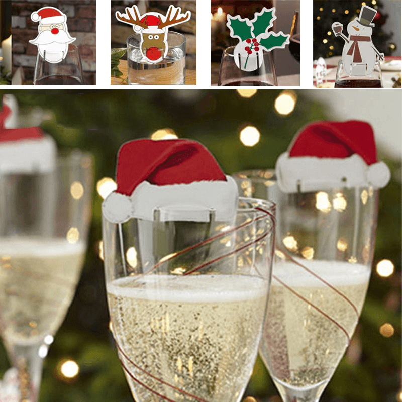Christmas 10 Pcs Table Place Cards Champagne Wine Glass Caps Christmas Holiday Party Decorations - MRSLM