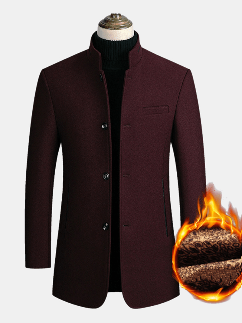 Mens Wool Blends Business Casual Trench Coats Fleece Lined Warm Wool - MRSLM