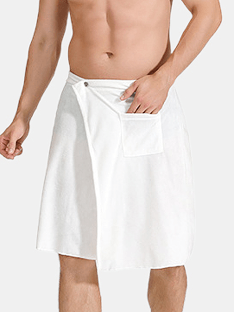 Mens Solid Color Bathtub Skirt Soft Comfortable Absorbent Beach Towel - MRSLM