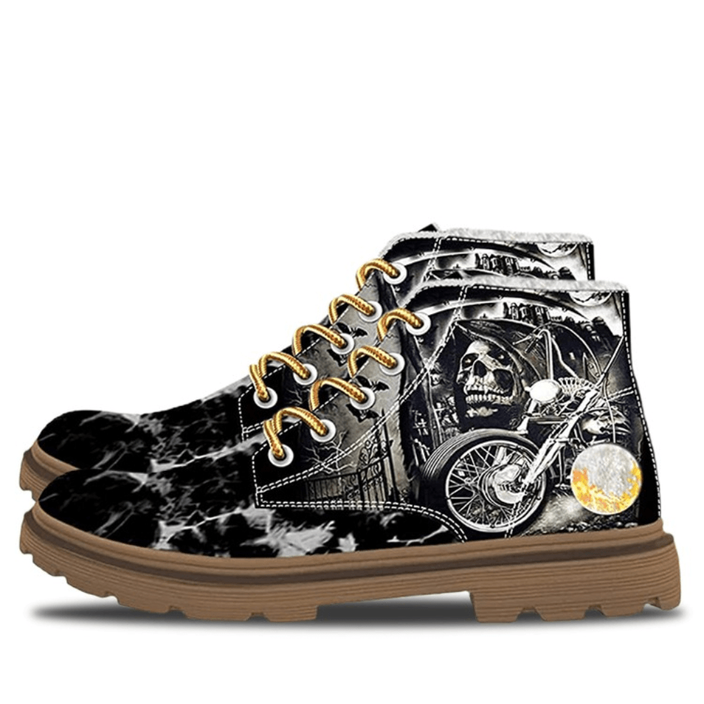Men Leather Halloween Printing Comfy Sole Lace up Casual Martin Ankle Boots - MRSLM