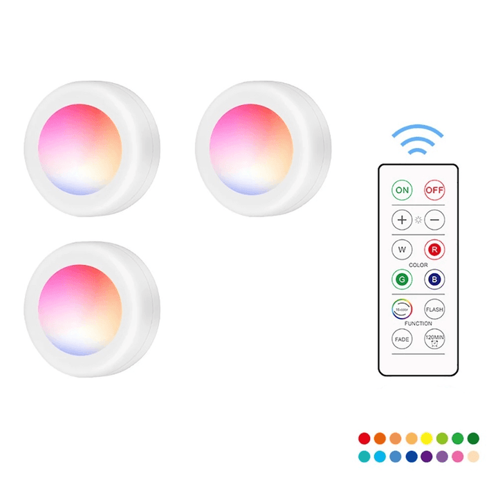 3Pcs RGB 16 Color LED Press Night Atmosphere Pat Light Timing Wireless Remote Control Touch AAA Battery Powered Cabinet Light - MRSLM