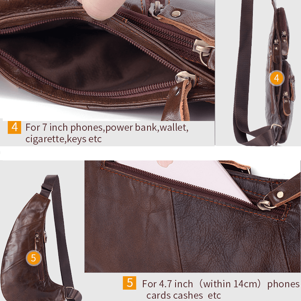 Men Genuine Leather Multi-Pocket Chest Bag Crossbody Bag Shoulder Bag for Outdoor - MRSLM