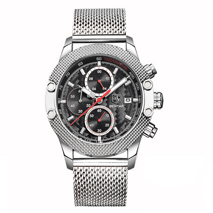 BENYAR 5109M Fashion Men Watch Chronograph 3ATM Waterproof Stainless Steel Strap Quartz Watch - MRSLM