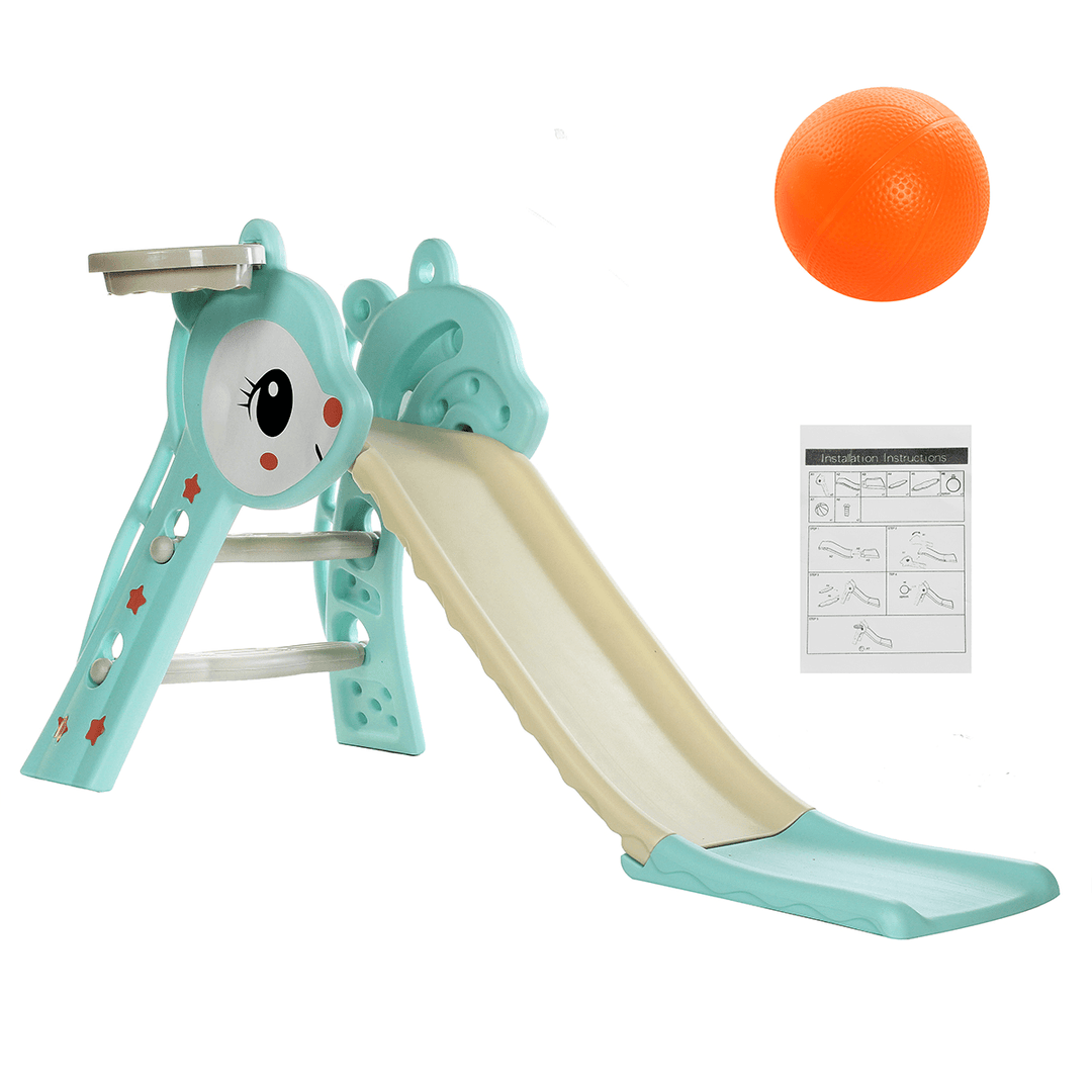 Kids Climber Slide Toddler Indoor/Outdoor Freestanding Slide Playset Baby Playground with Basketball Hoop Easy Setup - MRSLM