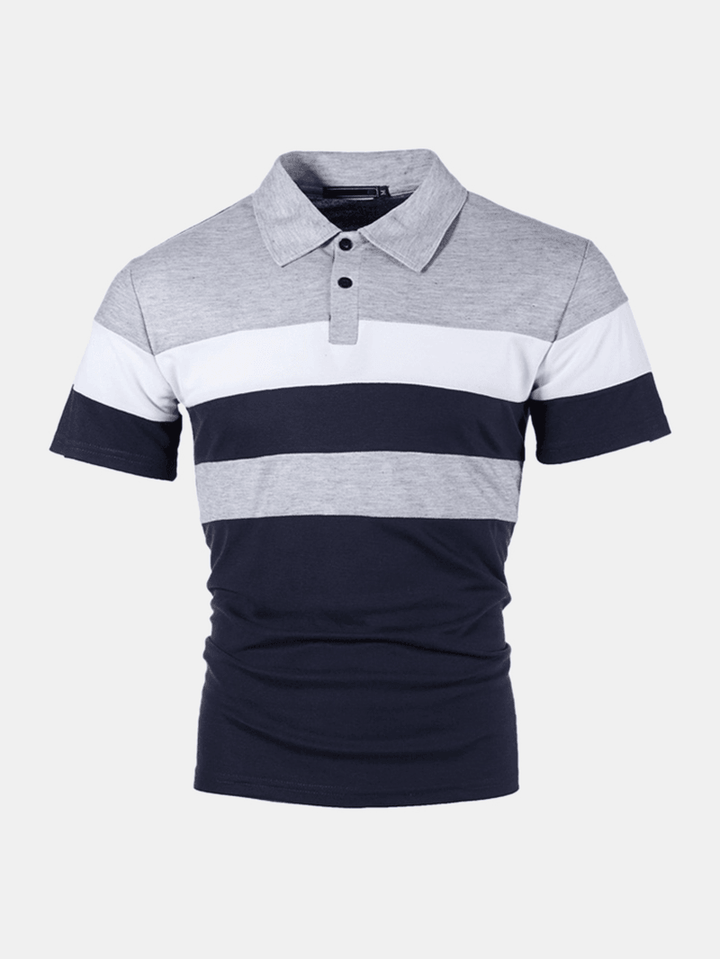 Mens Color Blcok Short Sleeve Half Open Turn down Collar Casual Golf Shirt - MRSLM