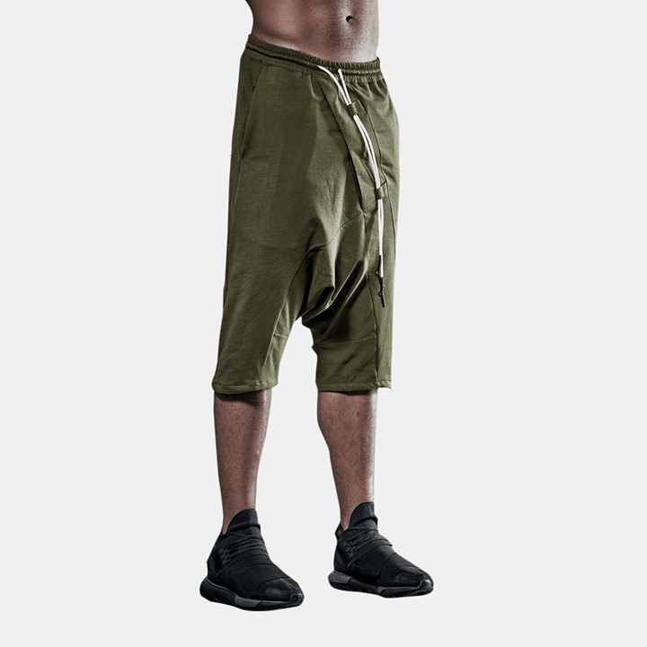 Men'S Army Green Cotton Shorts Drop Crotch Pants - MRSLM