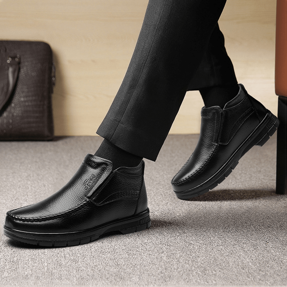 Men Warm Plush Lining Slip on Casual Business Boots - MRSLM
