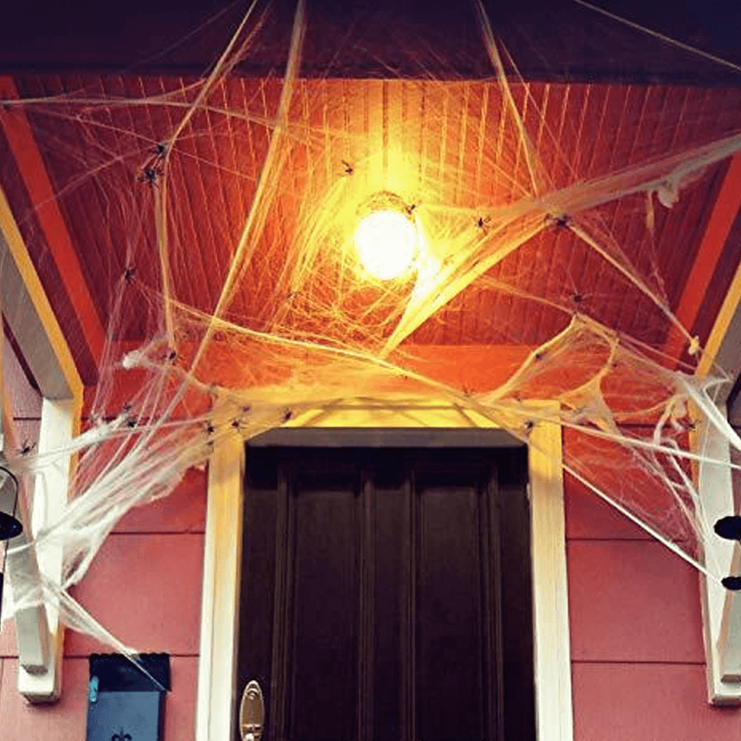 250G Spider Web with 48Pcs Small Spiders Halloween Outdoor Party Decorations Props Supplies - MRSLM