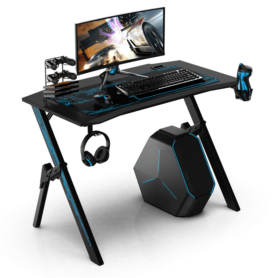43.3" Gaming Computer Desk Black Gamer Table with Cable Management Box Cup Holder Headphone Hook & Mouse Pad for Home Office - MRSLM