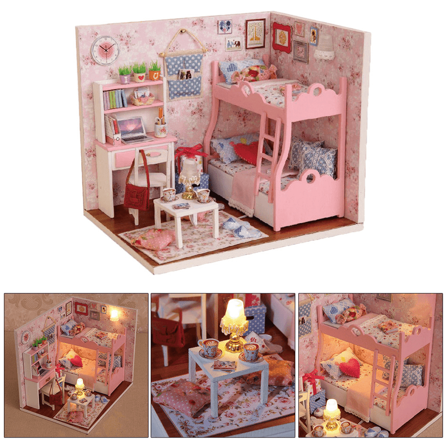DIY Doll House LED Light Furniture Toys Mini Children'S Crafts Kids Gift - MRSLM