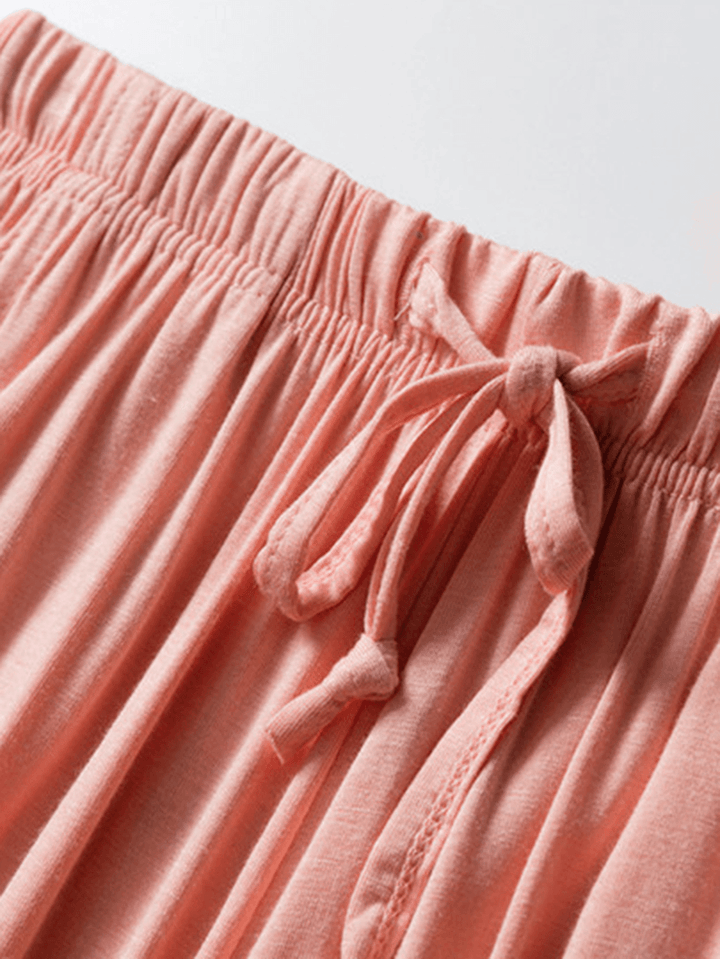 Women Stripe Chest Pads Short Sleeve Top Drawstring Loose Pants Home Modal Pajama Set - MRSLM