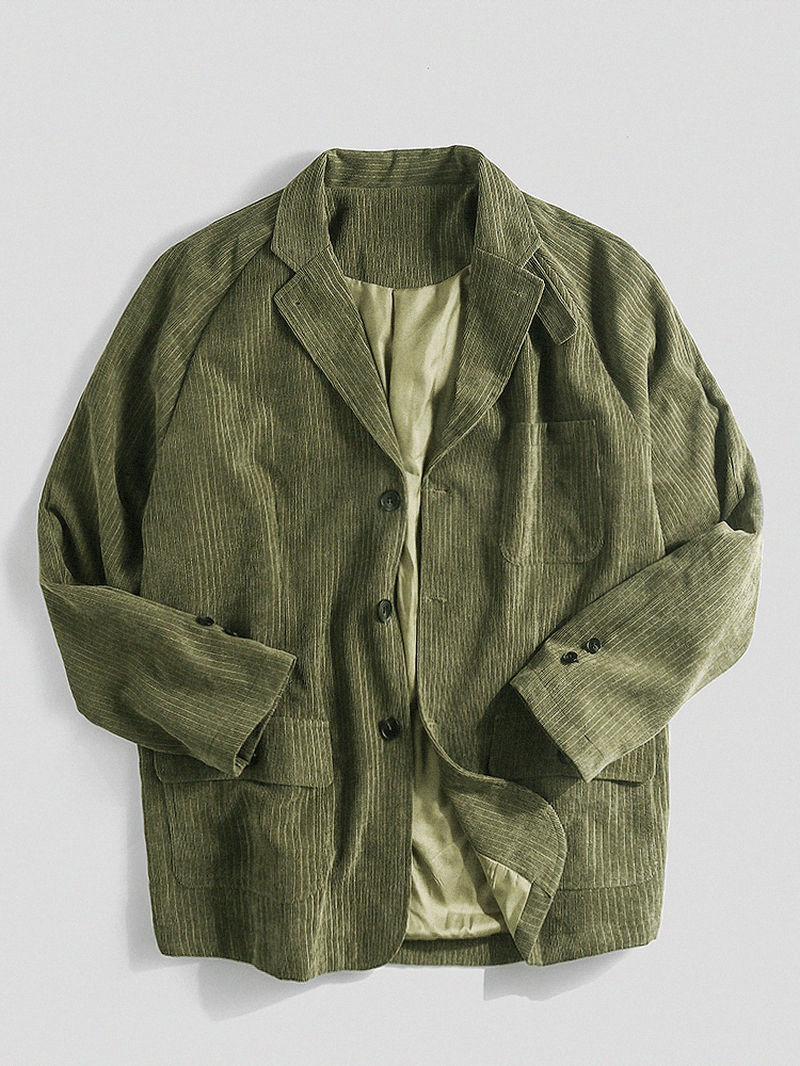 Mens Vintage Chest Pocket Corduroy Warm Long Sleeve Causal Jacket - MRSLM