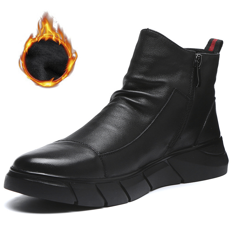 Men Synthetic Leather Warm Slip Resistant Zipper Casual Ankle Boots - MRSLM