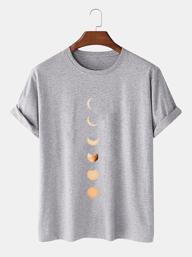 Moon Eclipse Print Short Sleeve 100% Cotton Breathable T-Shirts - MRSLM