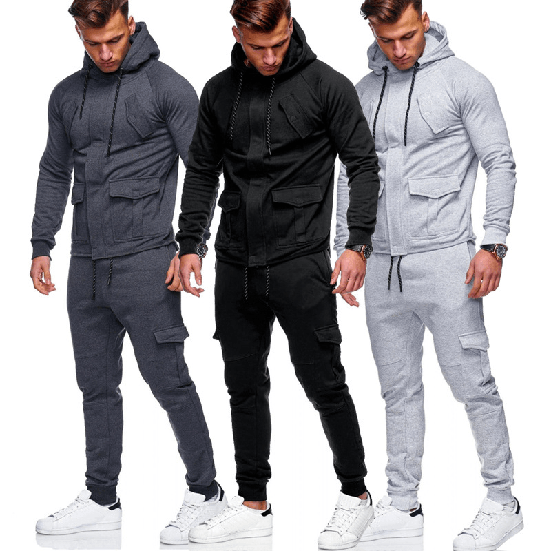 New Concealed Access Control Zipper Men'S Hooded Casual Sports Suit - MRSLM