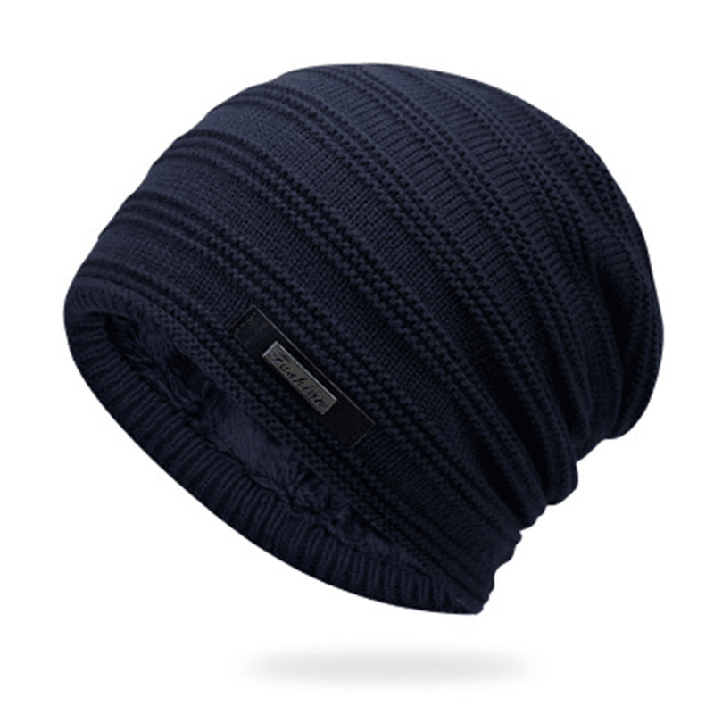 Men'S Knitted Adult Wool plus Velvet Padded Outdoor Warmth Cap - MRSLM