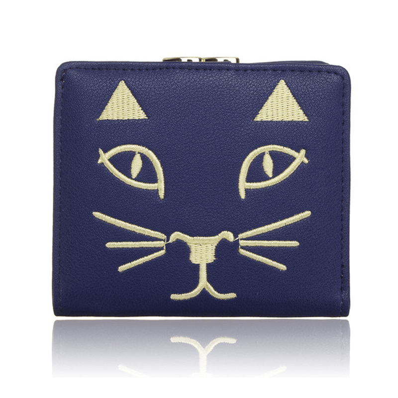 Women Cute Cat Short Wallet Ladies Lovely Animal Hasp Purse Card Holder Coin Bags - MRSLM