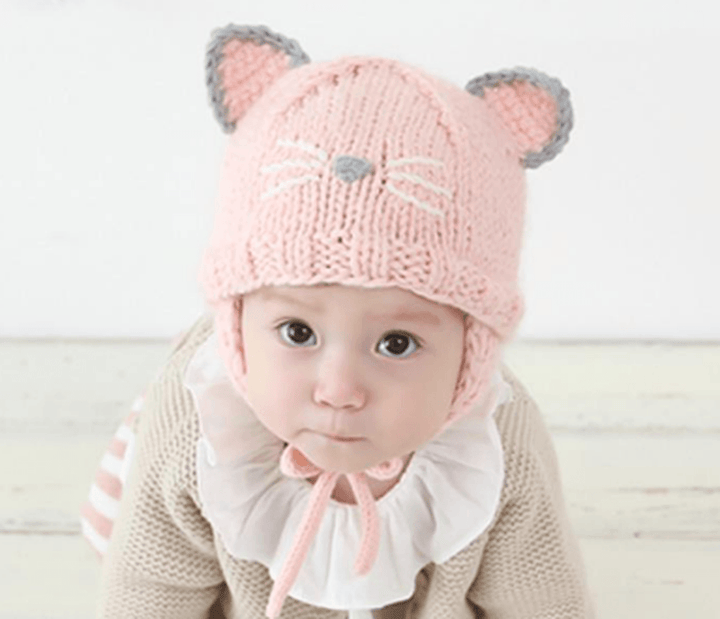 Korean Version of Boys and Girls Wool Hats Autumn and Winter Warm Hat Baby Knit Hat Handmade Hat Children Autumn and Winter Lace Earmuffs - MRSLM