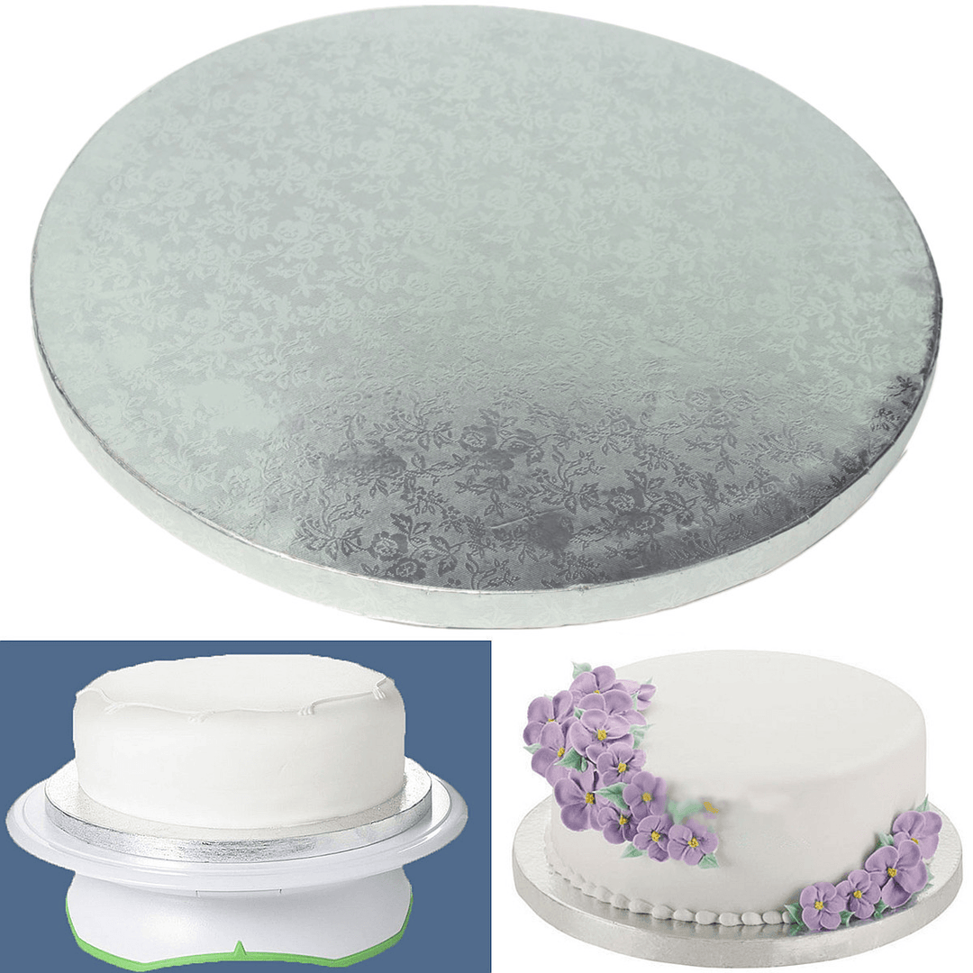Silver round Cake Thick Drum Board Set Stand Holder Strong Base for Wedding Birthday - MRSLM