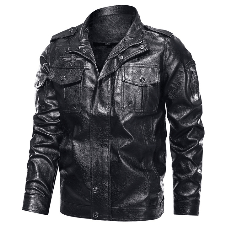 Men'S Washed PU Leather Casual Men'S Leather Jacket - MRSLM