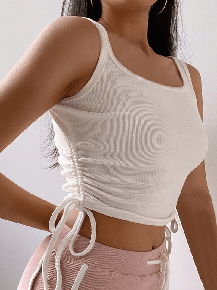 Summer Fashion Spice Girl Side Drawstring Pleats Knit Short Tank Top - MRSLM
