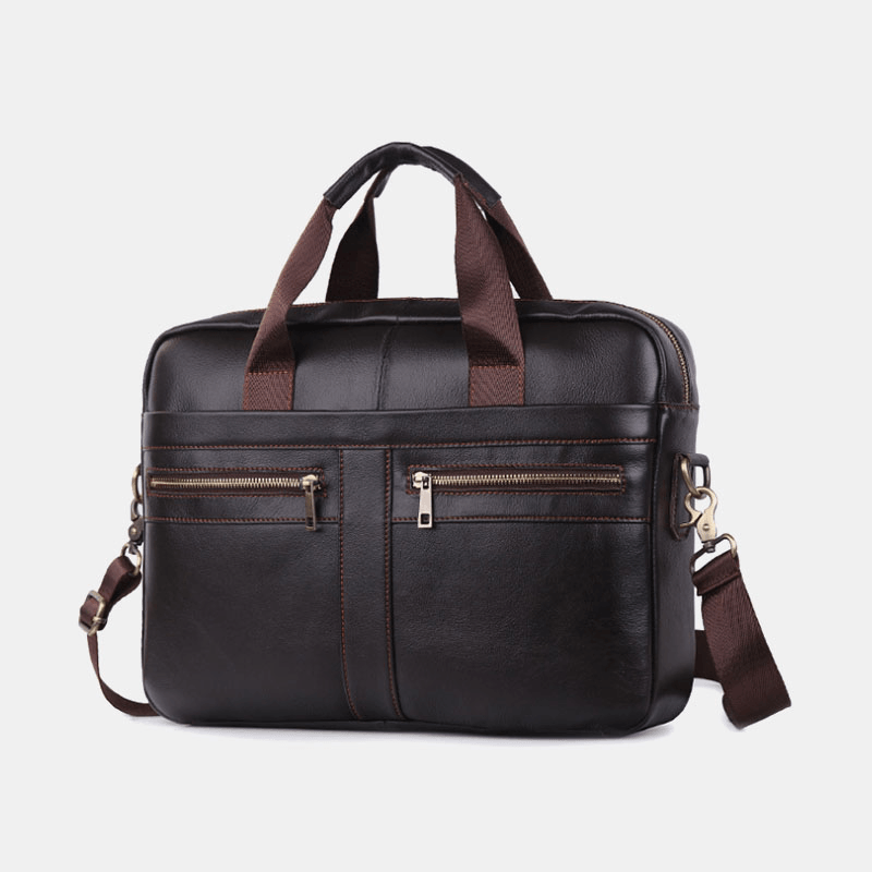Men Genuine Leather Multi-Function Retro Large Capacity Travel Handbag Cross Body Bag - MRSLM