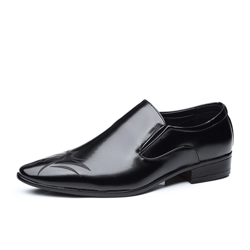 Men Leather Breathable Pointy Toe Soft Sole Slip on Business Casual Dress Shoes - MRSLM