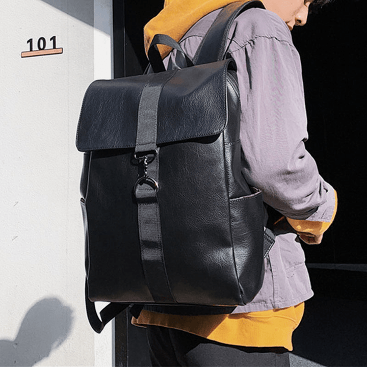 Unisex Faux Leather Retro Large Capacity Outdoor 15.6 Inch Laptoop Bag School Bag Backpack - MRSLM
