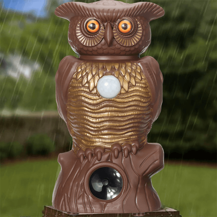 Owl Decoy Bird Repellent Pest Control with Flashing Eyes Ultrasonic Repellent for Outdoor Garden Protector Decoration - MRSLM