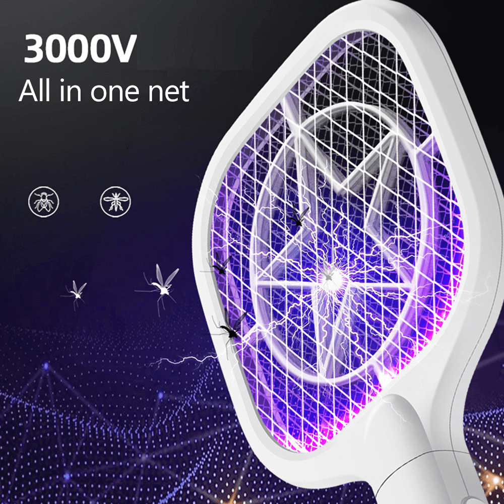 2 in 1 Electric Insect Fly Swatter USB Rechargeable Home anti Mosquito Fly Bug Zapper Racket Killer Trap Lamp - MRSLM