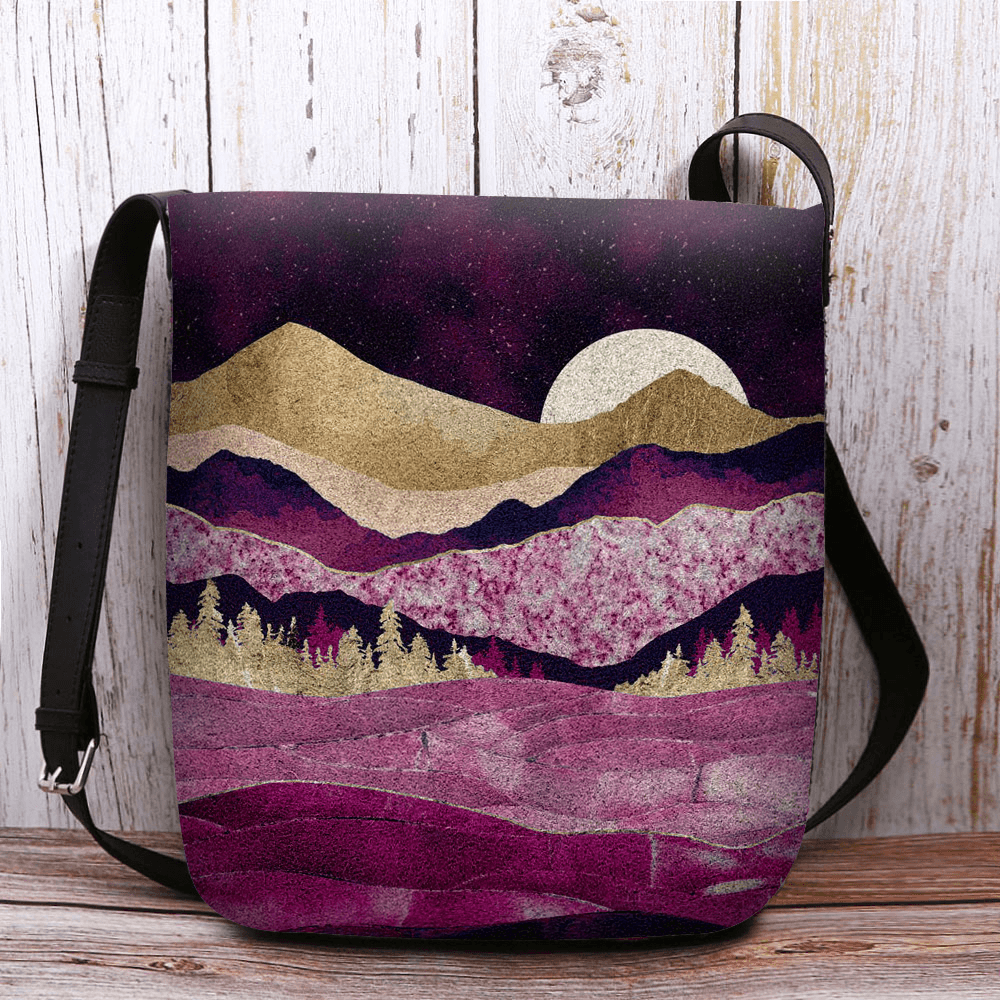 Women Felt Mountain Treetop Landscape Print Bag Crossbody Bag Shoulder Bag - MRSLM