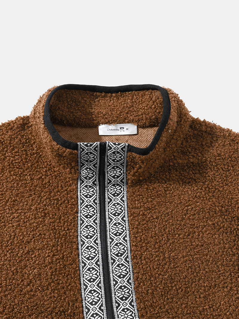 Men Teddy Tribal Zip Pocket Half Zip Pattern Pullover Pullover Sweatshirt - MRSLM