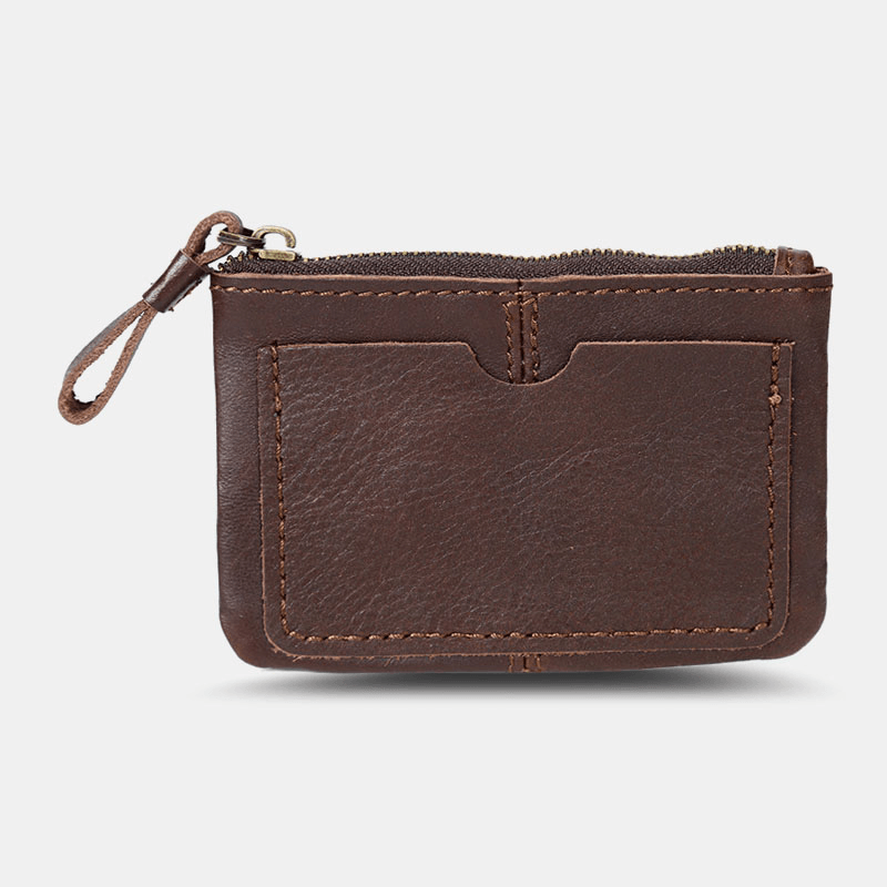 Men Genuine Leather Retro Mini Coin Purse Short Zipper Wallet Clutch Wallets Card Case - MRSLM