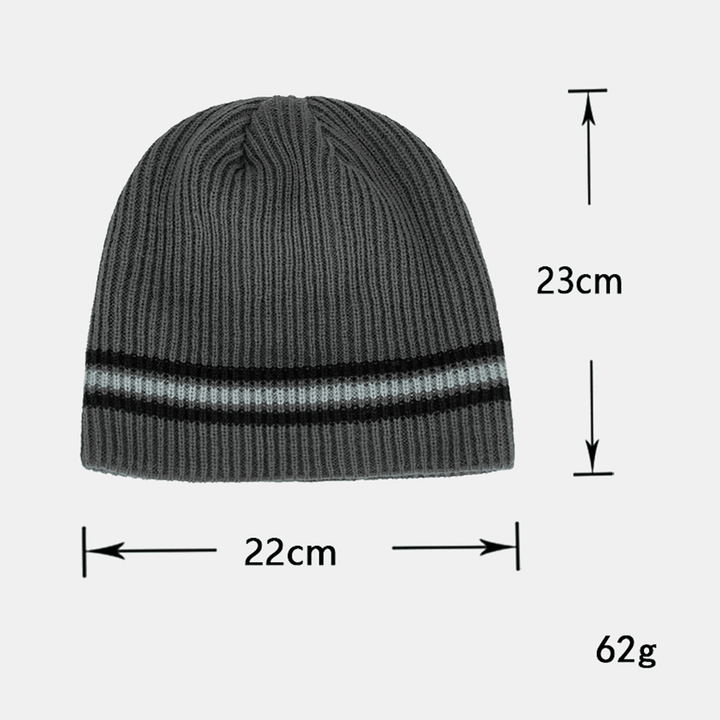 Men Acrylic Two-Color Horizontal Stripes Beanie Hat plus Velvet Warmth Outdoor Cold Protection Knitted Hat - MRSLM