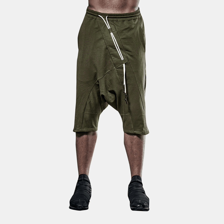Men'S Army Green Cotton Shorts Drop Crotch Pants - MRSLM