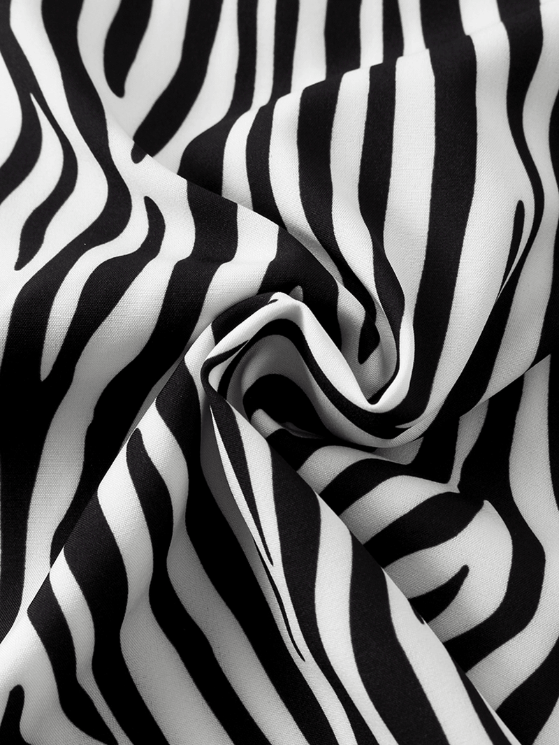 Mens Zebra Printing Cotton Lapel Long Sleeve Curved Hem Regular Fit Shirts with Pocket - MRSLM