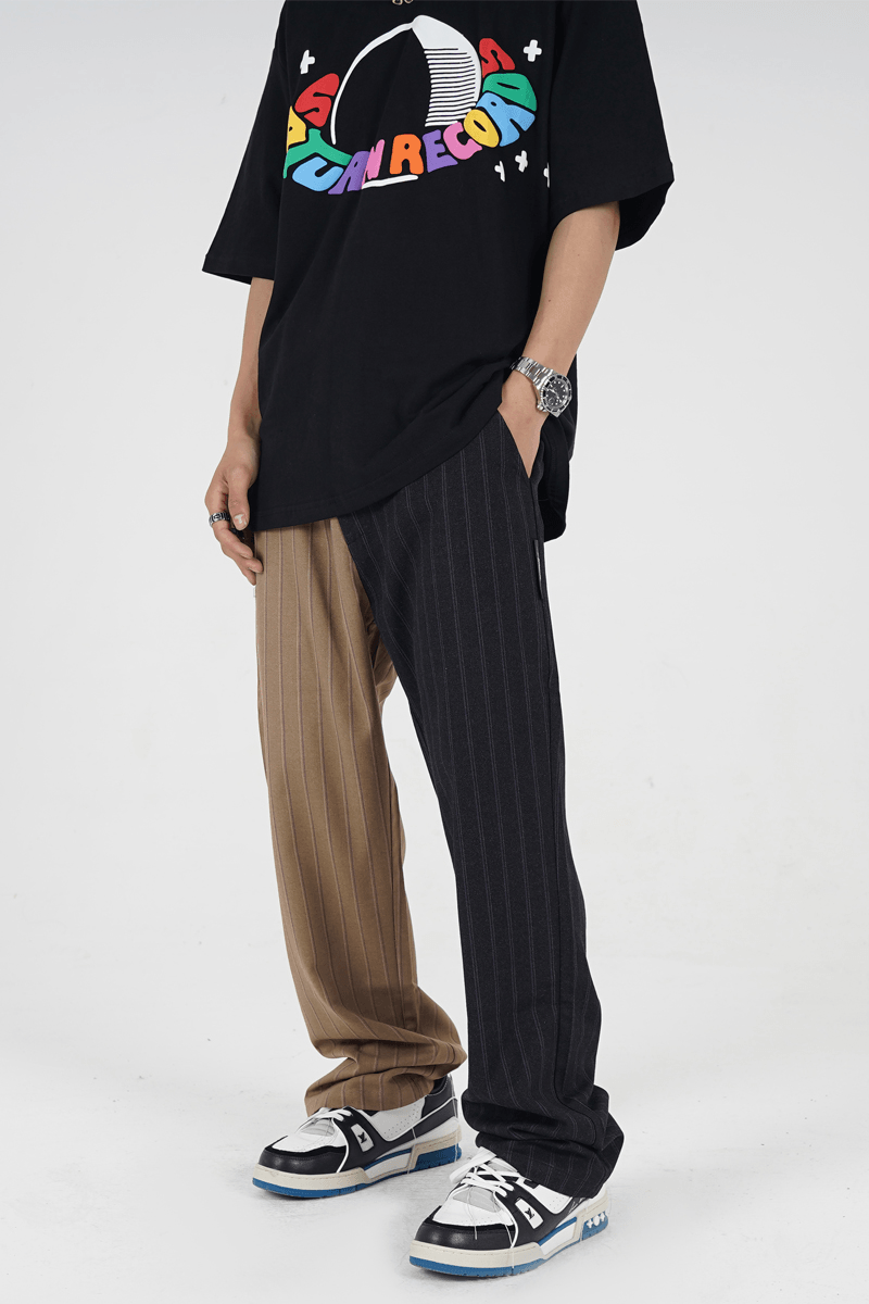 Color Matching Striped Flared Suit Pants Trendy Brand Wide-Leg Stitching Casual Pants - MRSLM